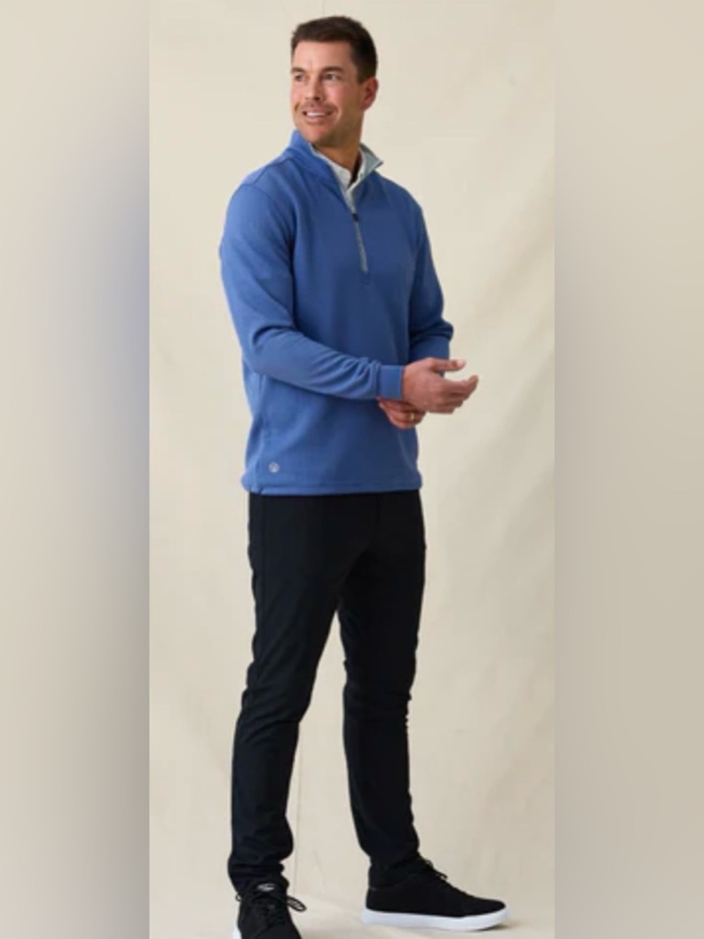 Straight Down Optic Quarter Zip Waffle Knit in Moonlight Blue, Medium, New NWOT!